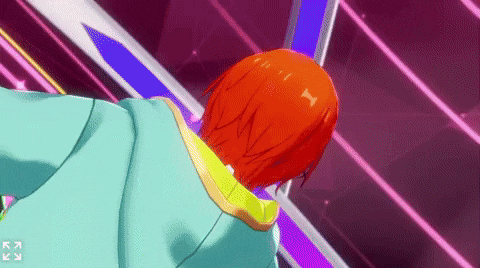 a cartoon character with red hair is wearing a blue jacket and a yellow collar .