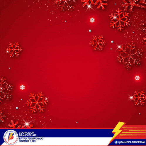 a red background with snowflakes and a councilor banjo pilar logo on it
