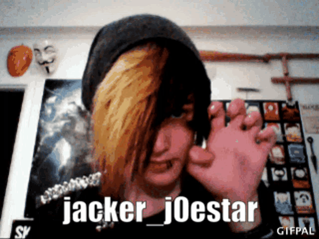 a gif of a person with the name jacker joestar