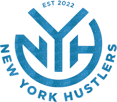 a blue logo for new york hustlers with the year 2022 on it