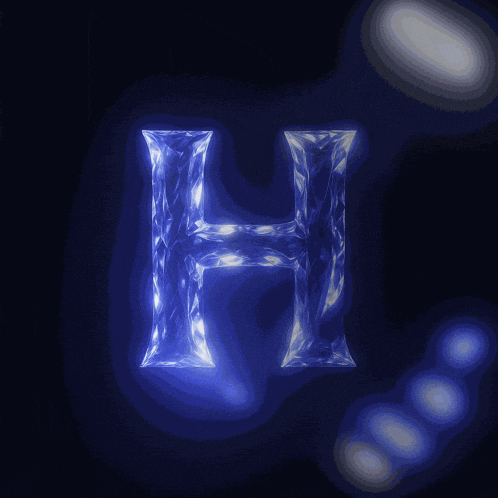 the letter h is glowing in the dark with a blue background