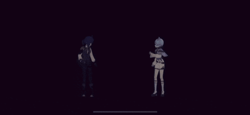 a couple of anime characters standing next to each other in a dark room