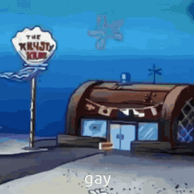 a cartoon drawing of a krusty krab restaurant