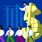 a cartoon of a man standing on top of a dollar sign