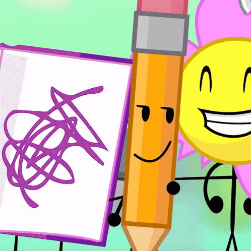 a cartoon drawing of a pencil with a face and a smiley face