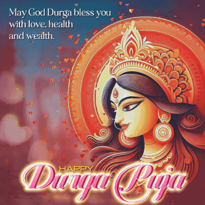 a happy durga puja greeting card with a picture of a goddess