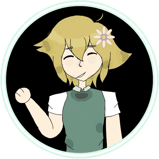 a girl with a flower in her hair is smiling in a circle .