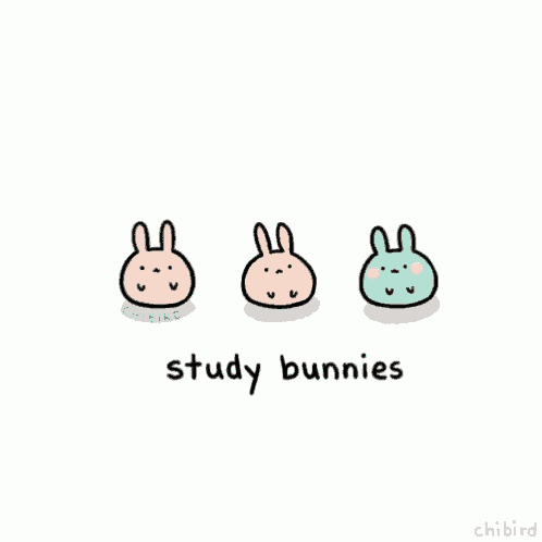 a cartoon of three bunnies with the words do n't procrastinate study bunnies on the bottom