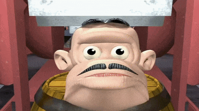 a cartoon character with a mustache is sitting in a wooden barrel