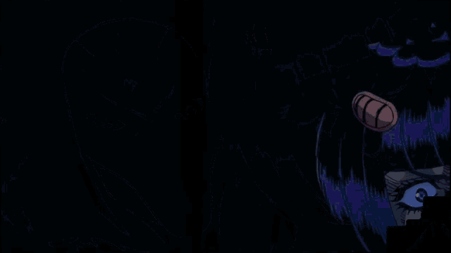 a cartoon drawing of a person with a purple mask on