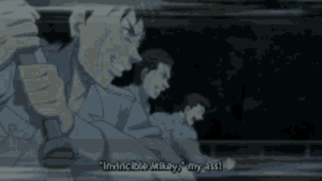 a group of men are running in a line and one of them is screaming .