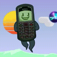 a cartoon of a nokia cell phone with a smiley face on the screen