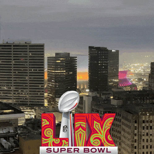 a poster for the super bowl shows a city skyline