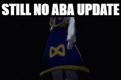 a picture of a anime character with the words still no aba update above it