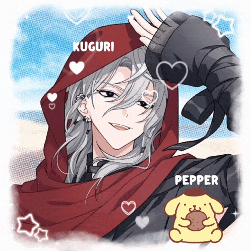 a drawing of a boy with the name kuguri on his head