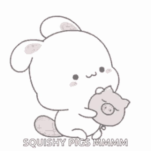 a cartoon of a rabbit holding a pig in its mouth .