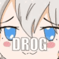 a close up of a cartoon character 's face with the word drog on it