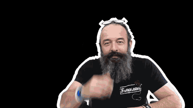 a man with a beard is wearing a black shirt that says fisharlahoma