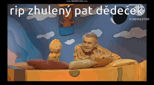 a cartoon of a man laying on a bed with a stuffed animal