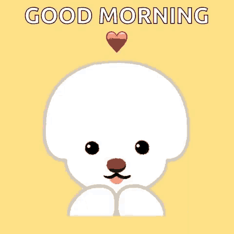 a dog with a heart on its face and the words good morning