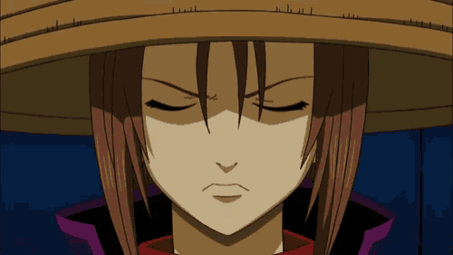 a close up of a cartoon character wearing a hat with his eyes closed