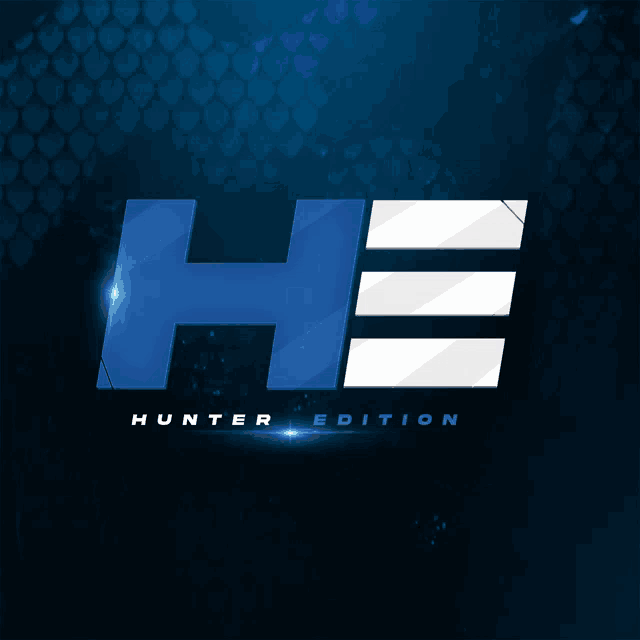 a blue and white logo for hunter edition on a dark blue background