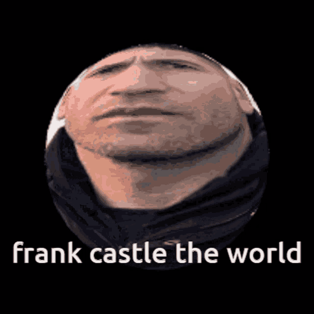 a picture of a man in a circle with the words frank castle the world below him