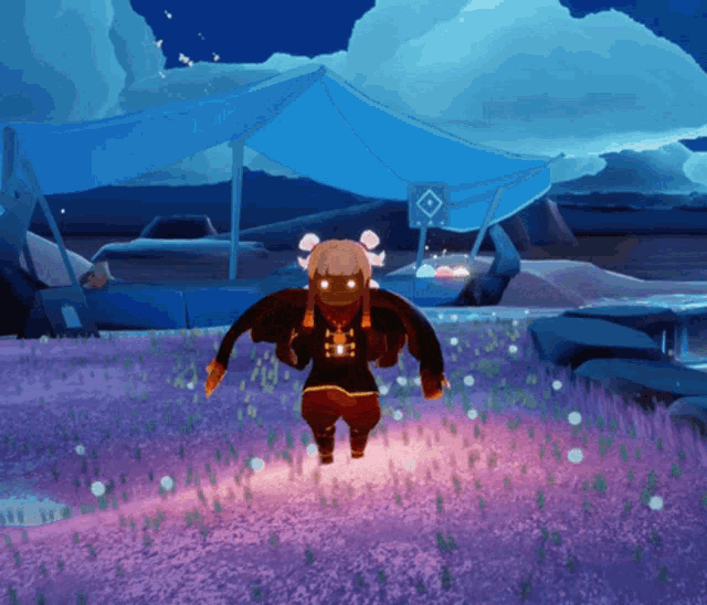 a person in a video game standing in a field