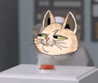 a cat with a chef 's hat on its head is pressing a button .
