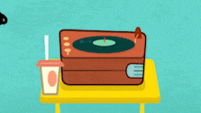 a cartoon of a person playing a record on a record player
