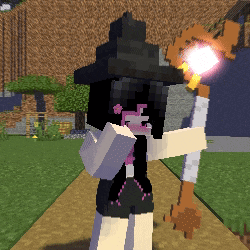 a girl in a witch hat is holding a wand in a video game