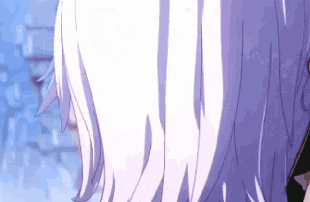 a close up of a person with purple hair