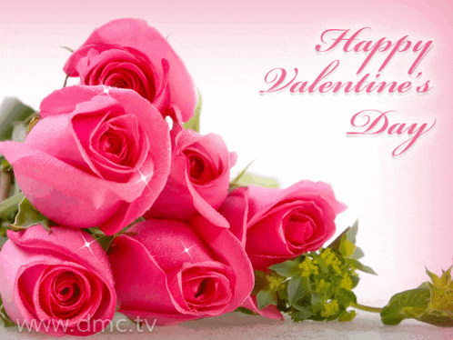 a happy valentine 's day card with pink roses on a pink background
