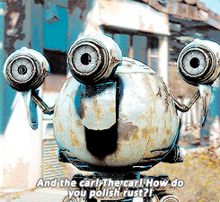 a robot says " and the carl the carl how do you polish rust ? "