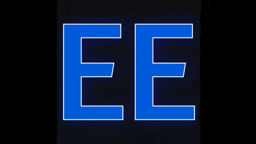 the letter ee that is blue and white