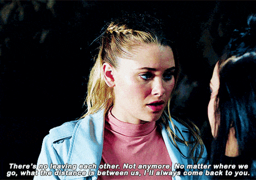 two women are talking to each other and one of them says " there 's no leaving each other not anymore "
