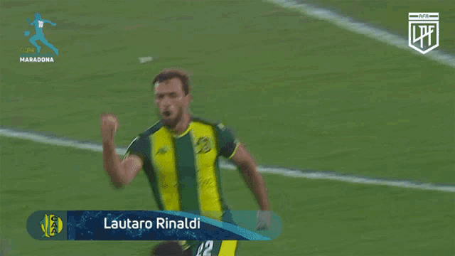 a soccer player named lautaro rinaldi celebrates a goal