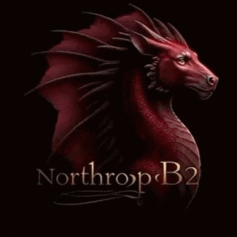 a red dragon is on a black background with the words northrop b2 written on it .