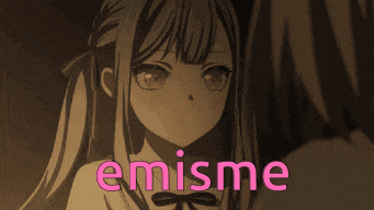 a picture of a girl with the word emisme written on it
