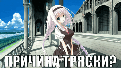 a picture of a girl with braids and the words " причина тряски "