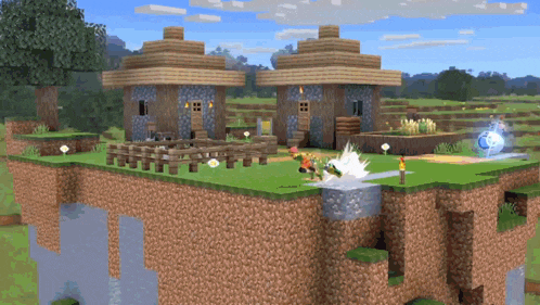 a screenshot of a video game called minecraft with a few houses