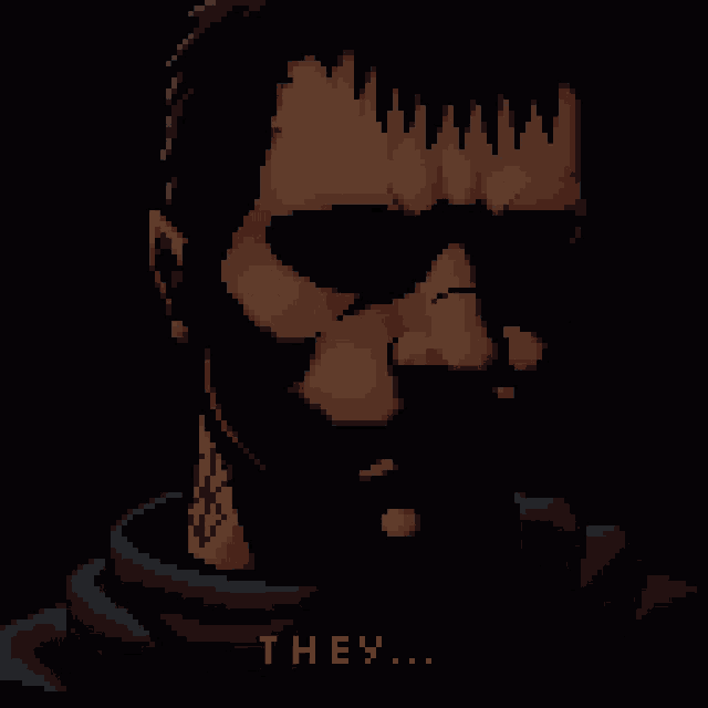 a pixel art of a man 's face with sunglasses on