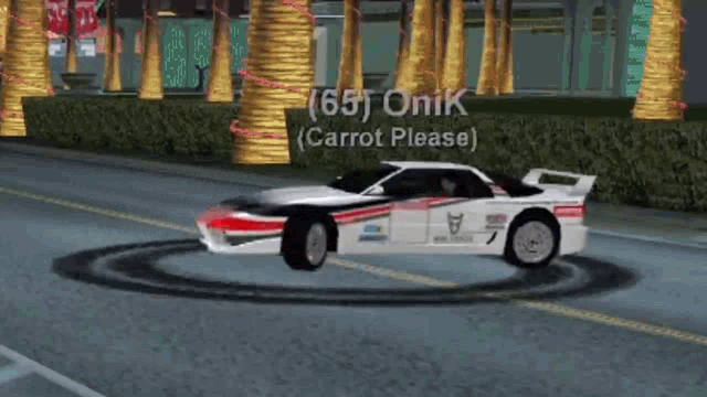 a video game screen shows a car being driven by 65 onik carrot please