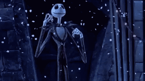 jack skellington is dancing in the snow from the nightmare before christmas .