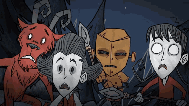 a group of cartoon characters including a red devil