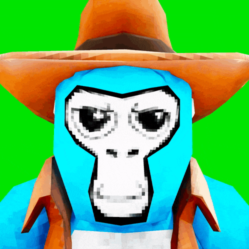 a blue gorilla wearing a cowboy hat and a blue mask