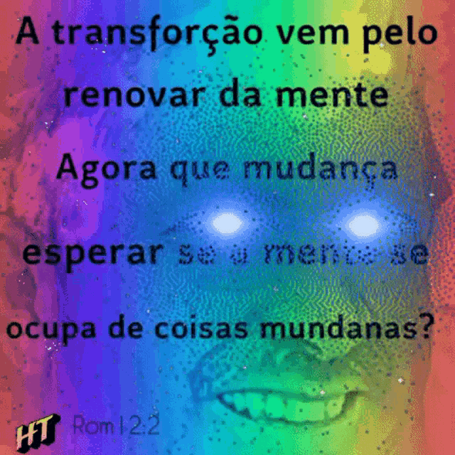 a rainbow background with a quote from rom 12.2
