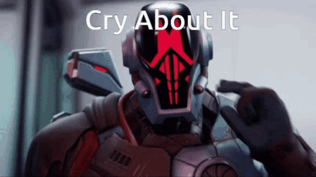 a video game character with the words cry about it written above him