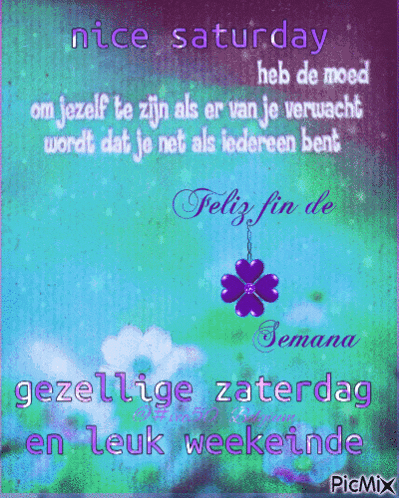 a nice saturday greeting card with a purple flower on it