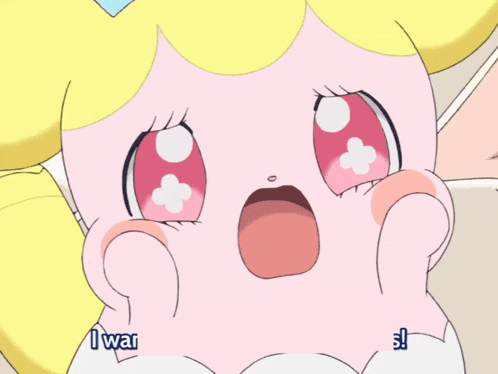 a pink cartoon character with the words " i war " written on the bottom